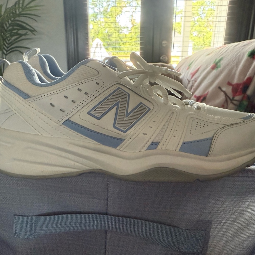 New Balance White and Blue Athletic Shoes for Stability